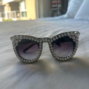 Pearl-Embellished Black Sunglasses